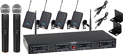 McGrey UHF-2V4I Quad Funk Mikrofon Set mit 50m Reichweite (Wireless Komplettset mit 2 x Handmikrofon, 4 x Lavaliermikrofon, 4 x Taschensender, Instrumentenfunk, 6,3mm Klinke Ausgang) schwarz von McGrey