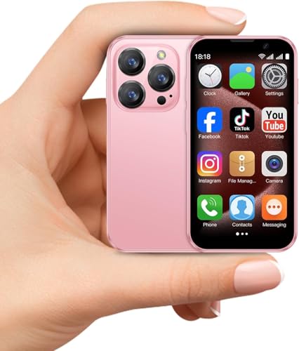 McMgc i15mini entsperrtes Telefon 4G, Mini Smartphone 3,0 Zoll, Doppelkarte, Akku 1800 mAh, Kamera 5 MP + 5 MP, Basistelefon Face Unlock (Pink) von McMgc