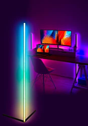 McShine - RGB LED Stehlampe | SL-120 | Standleuchte Wandlampe Höhe 120cm, Eck-Lampe mehrfarbig, dimmbar mit Fernbedienung für Wohnzimmer, Gaming-Room Schlafzimmer, Kinderzimmer von McShine