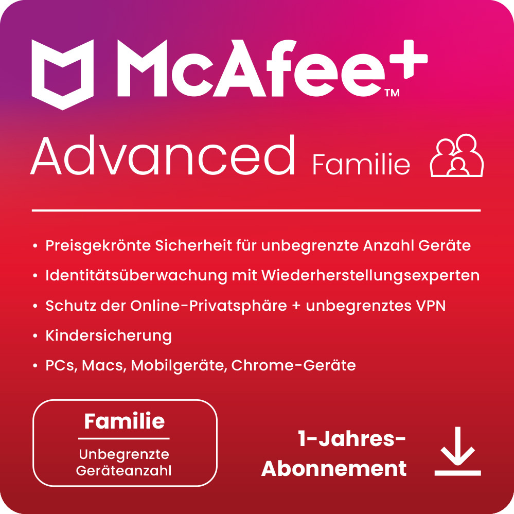 McAfee Plus Advanced - Family [Geräte unbegrenzt - 1 Jahr] von Mcafee