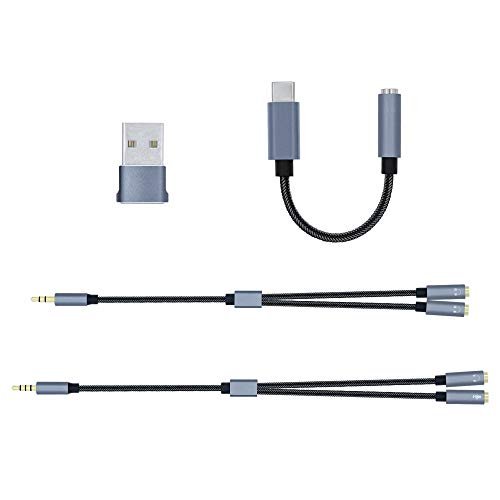 Mcbazel 4 in 1 Audio Mikrofon-KonvertierungskabelKit mit USB 2.0 zu USB C Adapter/3,5 mm, Y-Splitter-Stereo-Audiokabel/Y-Splitter KopfhörerAudiokabel und USB-Typ-C zu 3,5-mm-Buchsen-Kopfhörer-Adapter von Mcbazel