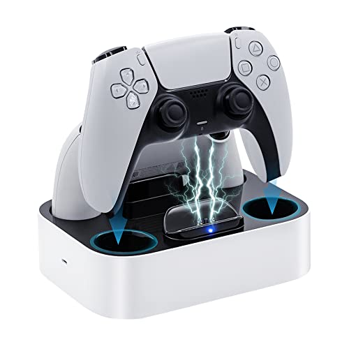 Mcbazel Ladestation PS5 Controller, PS5 Dual-Ladegerät, Überhitzungsschutz, dreifacher Schutz, mit LED-Anzeige für PlayStation 5 DualSense Controller, Weiß von Mcbazel