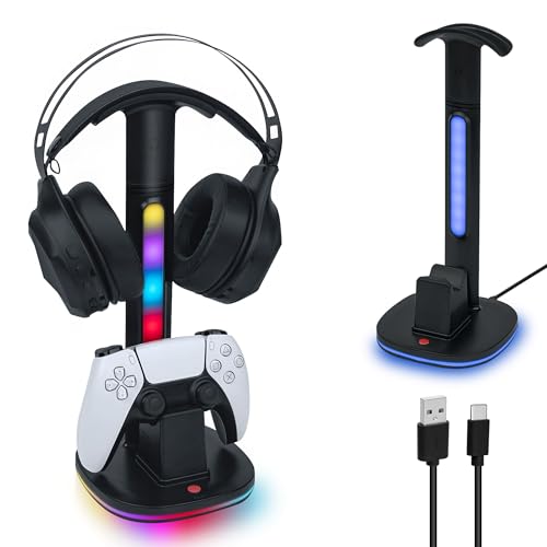 Mcbazel Ladestation für PS5 DualSense Controller, PS5 DualSense Controller Ladegerät mit Headset Halter, RGB-Licht von Mcbazel