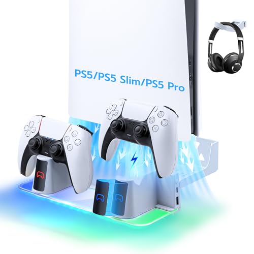 Mcbazel PS5 Pro/ PS5 Slim Wandhalterung mit RGB-Licht, PS5 Pro Wandmontierte Dual-Controller-Ladestation mit LED für Playstation 5/PS5 Slim Digital/Disc /PS5 Pro Konsole - Weiß von Mcbazel