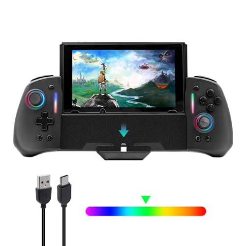 Mcbazel Switch RGB-Controller für NS Switch/Switch OLED 6-Achsen Gyro Dual Motor Vibration Pro Gamepad Griff RGB Einstellbar/Angepasste Knopfkombination/3-Geschwindigkeits Turbofunktion – Schwarz von Mcbazel