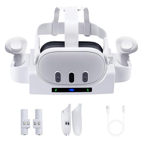 Mcbazel VR Ladestation für Quest 3, VR-Headset- und Controller-Wandhalterung mit Ladeanzeige, wiederaufladbarem Akku und Typ-C-Ladekabel für Quest 3 – Weiß von Mcbazel