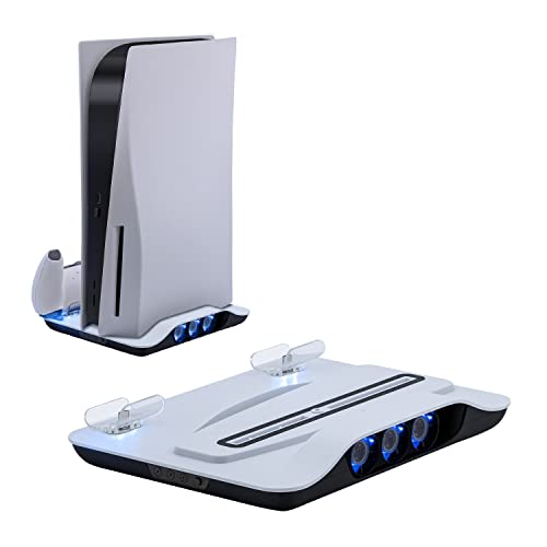 Mcbazel Vertikale PS5 Kühlungs Ladestation, Multifunktionale LED Kühlung, Stand mit Dual Controller Schnellladestation, USB, für Playstation 5 Konsole- wieß(Nicht für PS5 Slim) von Mcbazel