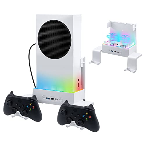 Mcbazel Wandhalterungs-Kits mit Lüfter für Xbox Series S, RGB-Farb-LED-Kühlsystem-Ständer mit 3-stufiger einstellbarer Geschwindigkeit, extra 3 USB-Anschlüsse und 2 Controller-Halterungen von Mcbazel