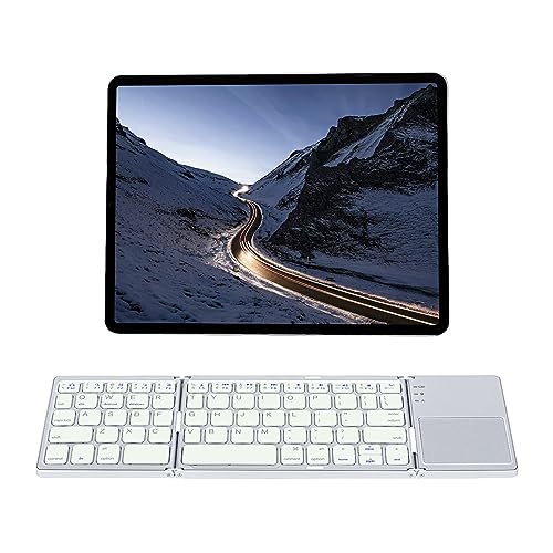 Mcbazel Wiederaufladbare Faltbare Bluetooth-Tastatur, Tragbare Faltbare Drahtlose Tri-Tastatur mit Touchpad für Mobilgeräte Kompatibel mit Tablet/Handy/PC, Weiß von Mcbazel