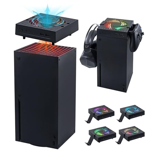 Mcbazel Xbox Series X Lüfter Kühler mit 3 Geschwindigkeitsstufen, automatischem Kühlstaubdeckelhalter und 2 Kopfhörerhaken sowie zusätzlichen USB 2.0-Anschlüssen für die Xbox Series X-Konsole von Mcbazel