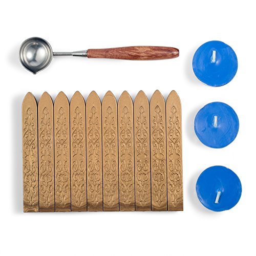 Mceal Siegellack-Set mit nicht-dochtigem Magic Arrow-Siegellack, Retro-Rosenholzgriff, Wachssiegel-Löffel und Kerzen, 14 Stück (Erdnussbraun) von Mceal