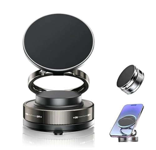 Mciluyaiio 360° Faltbare magnetische Handyhalterung, drehbarer Vakuum-Handyhalter, freihändige Saugnapfhalterung, Verstellbarer Arm, Wandmontage mit starkem Saugnapf, geeignet für Autos (Schwarz) von Mciluyaiio