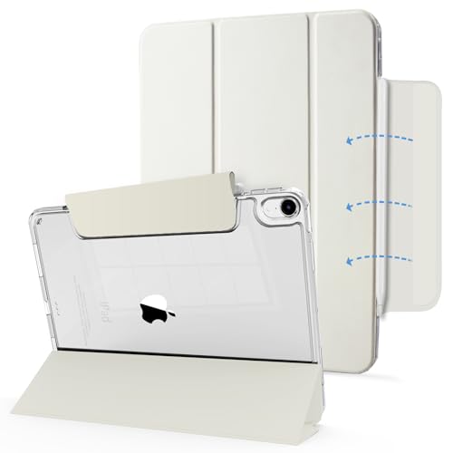 Mcku Bear für iPad Air 11 Hülle 2024/2025 M3/2, iPad Air5 Hülle 2022 10,9 Zoll,2020 iPad Air4. Generation hülle mit Stifthalter,Transparent Klar Hartschalen Rückseite,Gebrochenes Weiß von Mcku Bear