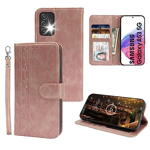 McWaLa Samsung A53 Hülle, Handyhülle für Samsung A53 5G, Leder Flip Case, Klapphülle mit Kartenfach und Standfunktion, Schutzhülle für Samsung Galaxy A53 5G(Rose Gold) von Mcpasent
