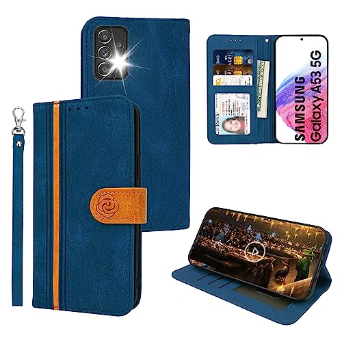 McWaLa Samsung A53 Hülle, Handyhülle für Samsung A53 5G, Leder Flip Case, Klapphülle mit Kartenfach und Standfunktion, Schutzhülle für Samsung Galaxy A53 5G (Blau) von Mcpasent