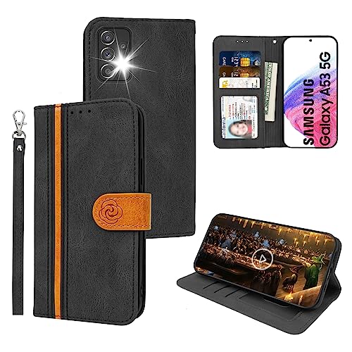 McWaLa Samsung A53 Hülle, Handyhülle für Samsung A53 5G, Leder Flip Case, Klapphülle mit Kartenfach und Standfunktion, Schutzhülle für Samsung Galaxy A53 5G (Schwarz) von Mcpasent