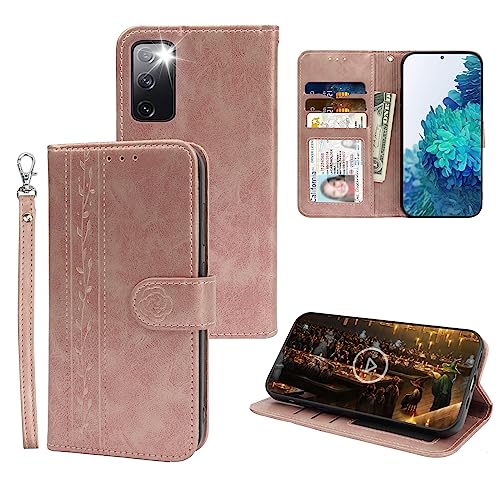 McWaLa Samsung S20 FE Hülle, Handyhülle für Samsung S20 FE 5G, Leder Flip Case, Klapphülle mit Kartenfach und Standfunktion, Schutzhülle für Samsung Galaxy S20 FE 5G (Rose Gold) von Mcpasent