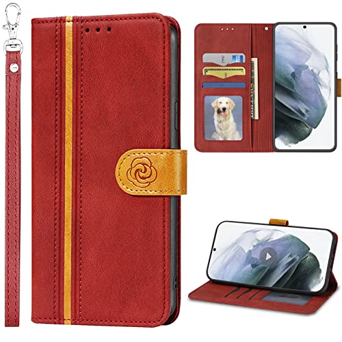 McWaLa Samsung S21 Hülle, Handyhülle für Samsung S21 Case, Leder Klapphülle mit Kartenfach und Standfunktion, Schutzhülle für Samsung Galaxy S21 5G (Rot) von Mcpasent