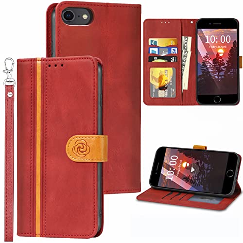 McWaLa iPhone 8/7/SE2020/SE2022/6/6S Handyhülle, Leder Flip Hülle, [Magnetische Schutzhülle] [Kartenfach] [Standfunktion] Handyhülle für iPhone 7/8/ SE2020/SE2022/6/6S/. 4.7"-(Rot) von Mcpasent