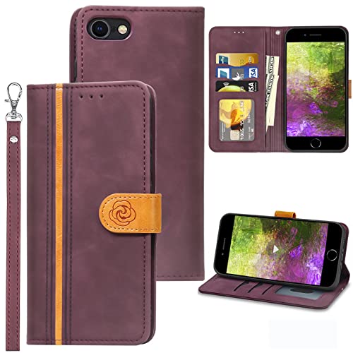 McWaLa iPhone 8/7/SE2020/SE2022/6/6S Handyhülle, Leder Flip Hülle, [Magnetische Schutzhülle] [Kartenfach] [Standfunktion] Handyhülle für iPhone 7/8/ SE2020/SE2022/6/6S/. 4.7"-(Weinrot) von Mcpasent