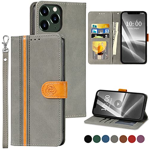 Mcpasent McWaLa Handyhülle für iPhone 13 Pro, Leder Klapphülle mit Kartenfach und Standfunktion, Schutzhülle für iPhone 13 Pro (Grau) von Mcpasent