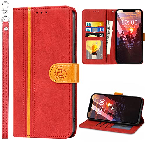 Mcpasent McWaLa Handyhülle für iPhone 13 Pro, Leder Klapphülle mit Kartenfach und Standfunktion, Schutzhülle für iPhone 13 Pro (Rot) von Mcpasent