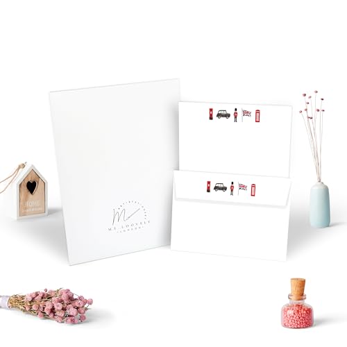 Beefeater Britain Briefpapier und Umschläge, Set aus Schreibwaren, Papier zum Schreiben, für Schule, Zuhause oder Büro, A5 Größe – 10 Buchstaben & 10 Umschläge Beefeater Britain Briefpapier und Umschläge, Set aus Schreibwaren, Papier zum Schreiben, für Schule, Zuhause oder Büro, A5 Größe – 10 Buchstaben & 10 Umschläge von Me Loovely