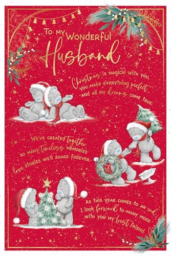Me To You Tatty Teddy Weihnachtskarte mit Papiereinlage, Aufschrift "To My Wonderful Husband", 15,2 x 22,9 cm, offizielle Kollektion von Me To You Bear