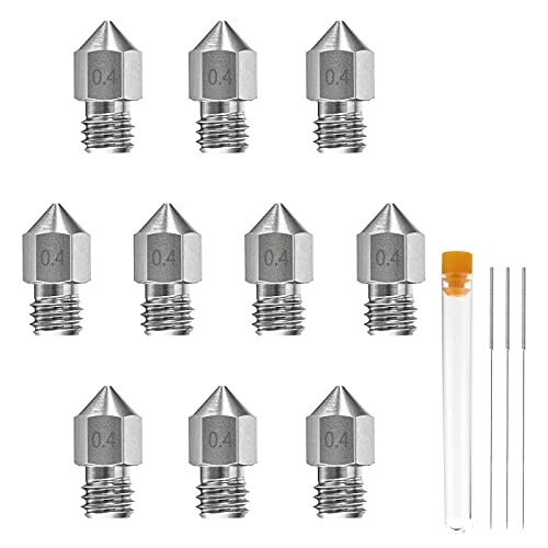 10 Stück 0,4 MM Edelstahl 3D-Druckerdüse MK8 Ender 3 Düsen Extruder für Makerbot Creality CR-10, 3 Nadeln und Metall Aufbewahrungsbox von Meafeng