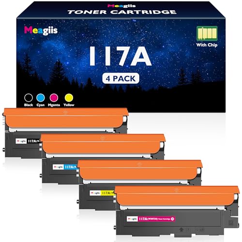 Meagiis 117A Tonerkartusche Kompatibel für HP 117A Toner für HP Color Laser MFP 178nwg 179fwg Toner 150nw 179fnw 150a 178nw W2070A W2071A W2072A W2073A (1 Schwarz, 1 Cyan, 1 Gelb, 1 Magenta) von Meagiis