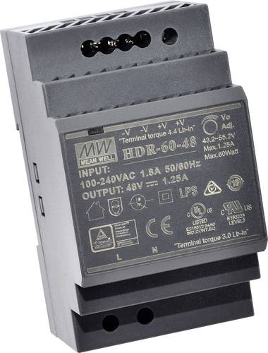 Mean Well HDR-60-15 Hutschienen-Netzteil (DIN-Rail) 15 V/DC 4A 60W Anzahl Ausgänge:1 x Inhalt 1St. von Mean Well