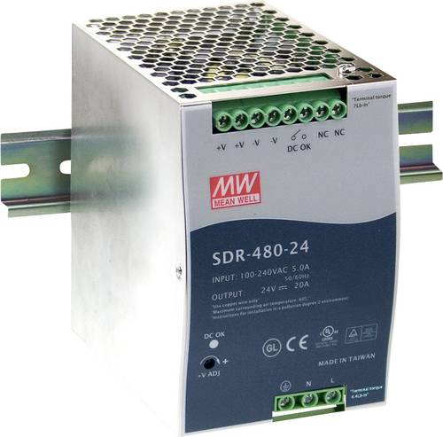 Mean Well SDR-480-48 Hutschienen-Netzteil (DIN-Rail) 48 V/DC 10A 480W Anzahl Ausgänge:1 x Inhalt 1S von Mean Well