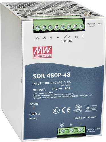 Mean Well SDR-480P-24 Hutschienen-Netzteil (DIN-Rail) 24 V/DC 20A 480W Anzahl Ausgänge:1 x Inhalt 1 von Mean Well