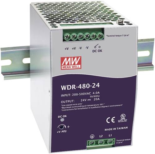 Mean Well WDR-480-48 Hutschienen-Netzteil (DIN-Rail) 48 V/DC 10A 480W Anzahl Ausgänge:1 x Inhalt 1S von Mean Well