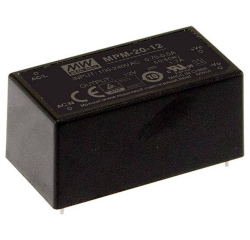 MeanWell Mean Well MPM-20-12 AC/DC-Printnetzteil 12 V/DC 1.8 A 21.6 W AC/DC-Einbaunetzteil von MeanWell