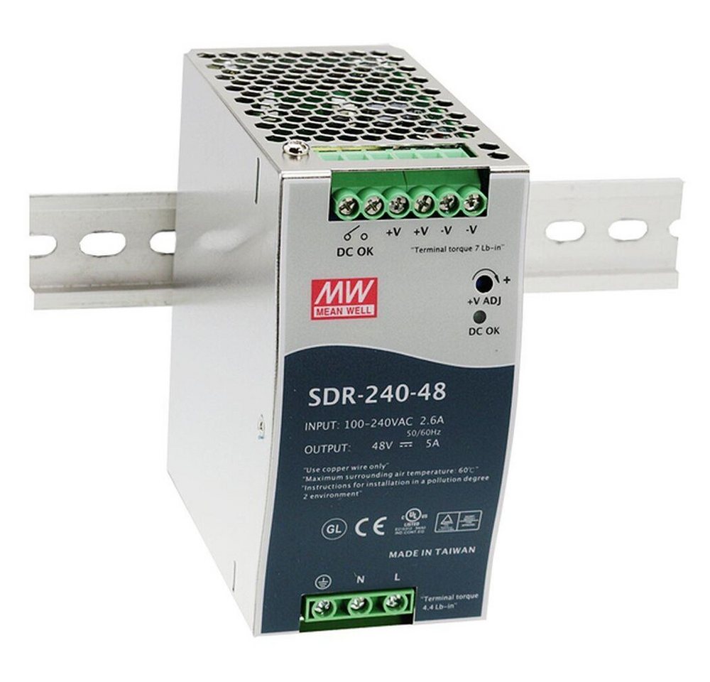 MeanWell SDR-240-24" 24V, 240W, L113,5xH125,2xB60cm Hutschienen-Netzteil" von MeanWell