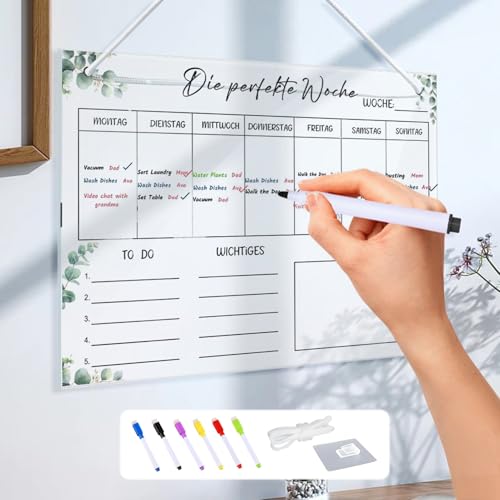 Wochenplaner Acryl Magnetisch,30 * 20CM,Wochenkalender Planungstafel,Magnetisch Whiteboard Wochenplaner,Abwischbar Familienplaner,Magnetischer Wochenplaner Abwischbar,Monatsplaner Magnetisch von Meanju