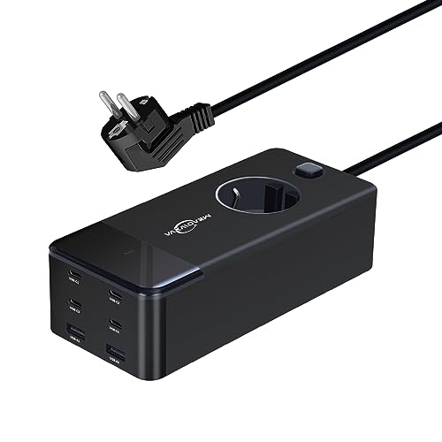 Meaowxva Ladegerät 200W, USB C Netzteil PD Mehrfach Ladegerät mit 1 AC + 6 Port, GaN Charger für MacBook Pro/Air, iPad Pro, iPhone, Galaxy, Steam Deck, Laptop von Meaowxva