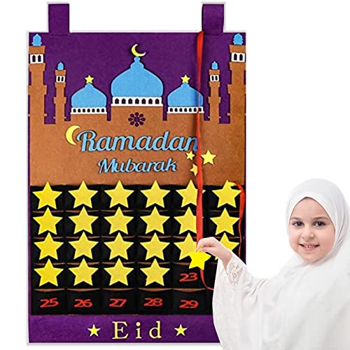 Mecctuck Ramadan Kalender, Ramadan Deko, Ramadan Kalender zum Befüllen, 2024 Ramadankalender, Wandkalender 30-Tage-Kalender mit Taschen, Eid Mubarak Adventskalender für Kinder Ramadan Geschenke von Mecctuck