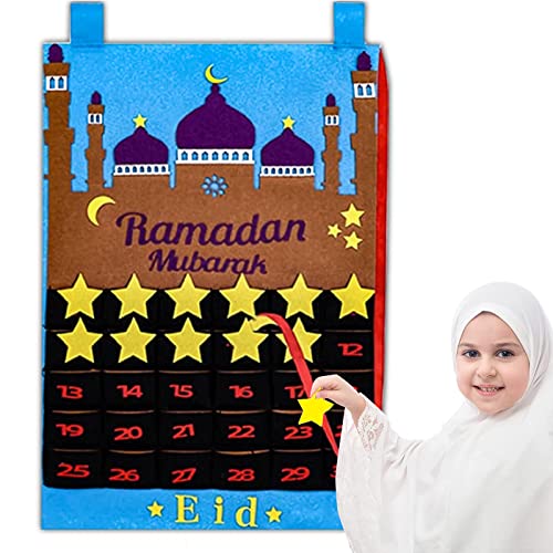 Mecctuck Ramadan Kalender, Ramadan Deko, Ramadan Kalender zum Befüllen, 2024 Ramadankalender, Wandkalender 30-Tage-Kalender mit Taschen, Eid Mubarak Adventskalender für Kinder Ramadan Geschenke von Mecctuck