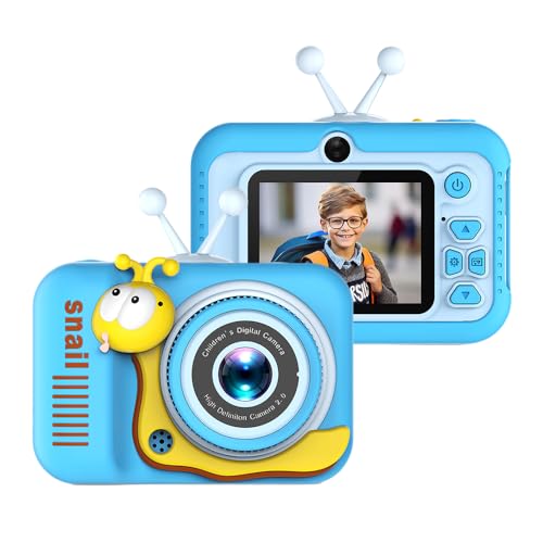 Niedliche Cartoon-Kinderkamera, Digitalkamera, 720P, Kinderkamera, 20 MP für Jungen und Mädchen, 4-facher Digitalzoom, 2,0-Zoll-Bildschirm, Doppelobjektiv, Rosa/Blau/Weiß, (Q2) von MechKit