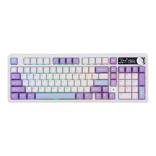 MechLands AJAZZ AK980 98% Mechanische, BT5.0/USB-C/2.4GHz Wireless Gaming Tastatur, Hot Swappable mit 1.14''TFT Bildschirm, Knopf, RGB für Win/Mac (Weiß, Geschenk V2 Schalter) von MechLands
