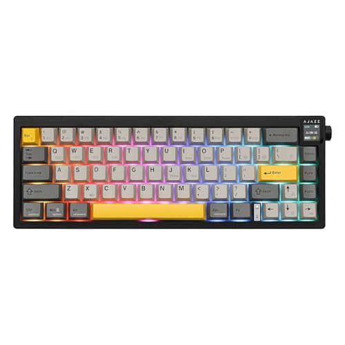 MechLands AK650 65% Dichtung Mechanische Tastatur, 3 Modi Wireless Gaming Tastatur mit 0.85'' TFT Bildschirm & Knopf, 5000 mAh Akku, Hot Swappable Keyboard mit Flex-Cut Platte & PCB (Grau) von MechLands