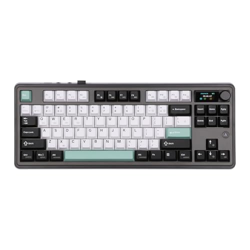 MechLands Ajazz AK870 87 Tasten Gasket Wireless Gaming Keyboard mit Bildschirm & Knopf, BT5.0/2.4GHz/USB-C Mechanische Tastatur, mit 5-Layer Padding, Flex-Cut PCB, NKRO (Schwarz, Maillard-Schalter) von MechLands