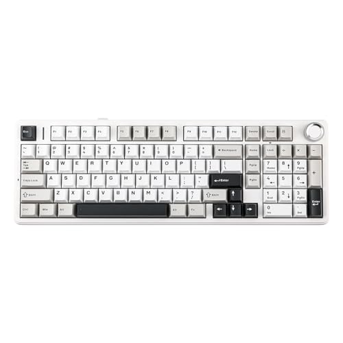 MechLands Aula F99 PRO 96% Mechanische Gaming Tastatur, BT5.0/USB-C/2.4GHz Wireless, Hot Swappable Gasket Custom Keyboard mit 8000mAH Batterie, Drehknopf, RGB für Win/Mac (Weiß Grau) von MechLands