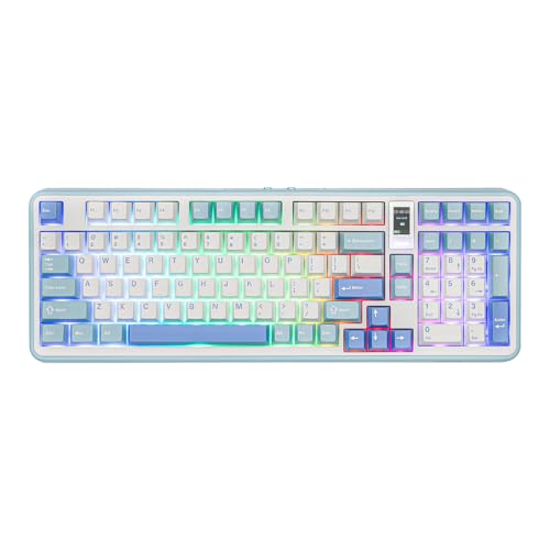 MechLands Vibe99 Wireless Gaming Keyboard mit 1.06'' Bildschirm, 100 Tasten Gasket Mechanical Keyboard, Hot Swappable Creamy Tastatur mit BT5.0/2.4GHz/USB-C, 5-Layer Padding, RGB, NKRO (Blau) von MechLands