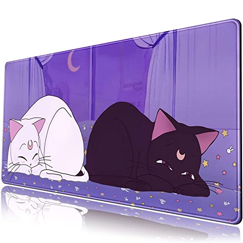 Anime Kawaii Schreibtischmatte, niedliche Katze, großes Mauspad, XXL, Lavendelviolett, erweitertes Mauspad, Gaming-Desktop-Matte, Laptop-Tastatur, Mauspad, Schreibtischunterlage, 80 x 40 cm, von Mechanical Cattle