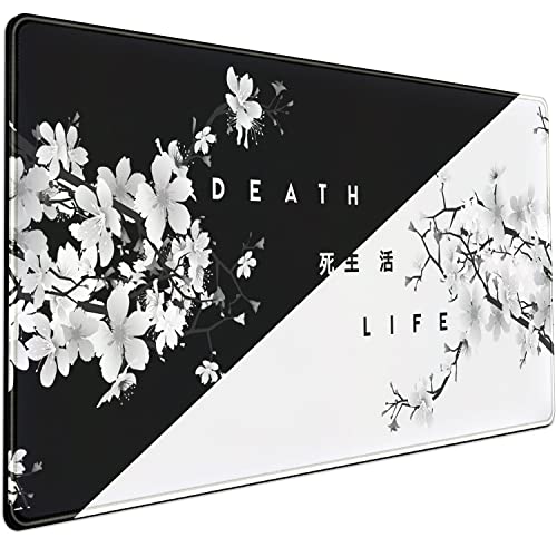 Cherry Blossom XXL Mauspad Große Anime Schreibtischmatte Schwarz Weiß Gaming Mauspad Matte (80x39.9 cm), genähte Kanten, großes Mauspad Tastaturmatte für Schreibtisch PC Gaming Mauspad von Mechanical Cattle
