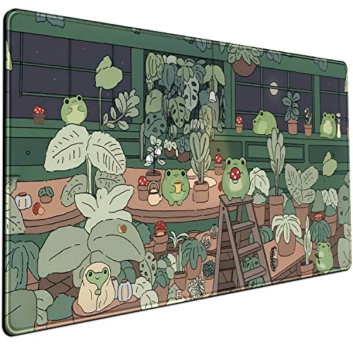 Mechanical Cattle Mauspad mit niedlichem Frosch-Design, Kawaii-Grün, dekorativ, groß, Gaming für Computer, Tastatur, Laptop, Heimbüro-Zubehör, Mädchen, 80 x 40 cm, mit genähten Eges von Mechanical Cattle