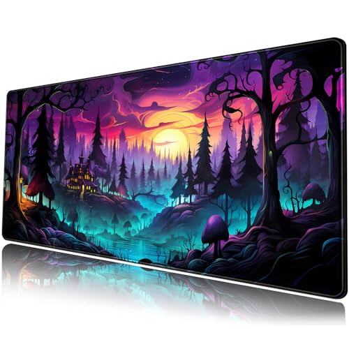 Mystic Forest Schreibtischunterlage, niedliches großes Mauspad, erweitertes Gaming-Mauspad, XL, große ästhetische Schreibtischunterlage, coole Anime-Tastaturmatte, Laptop, Desktop-Mauspad, 80 x 30 cm von Mechanical Cattle